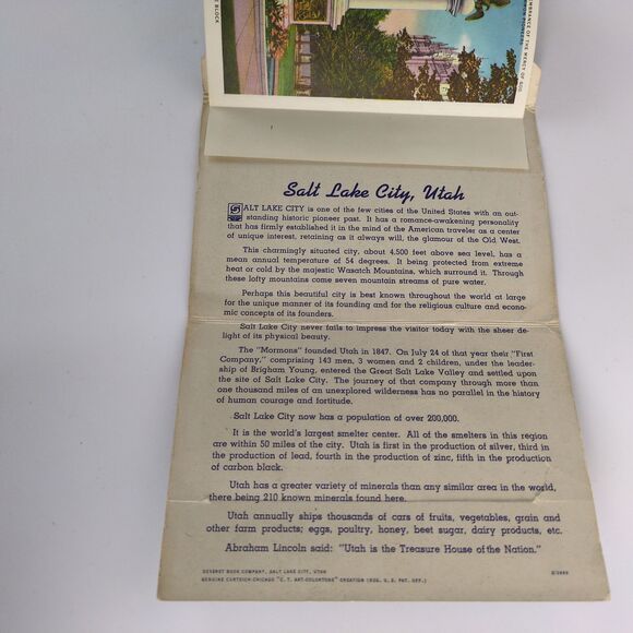 An Art Folder of Salt Lake City Utah 1940s Fold-Out Linen Postcards UT Mormons+ - Picture 2 of 10